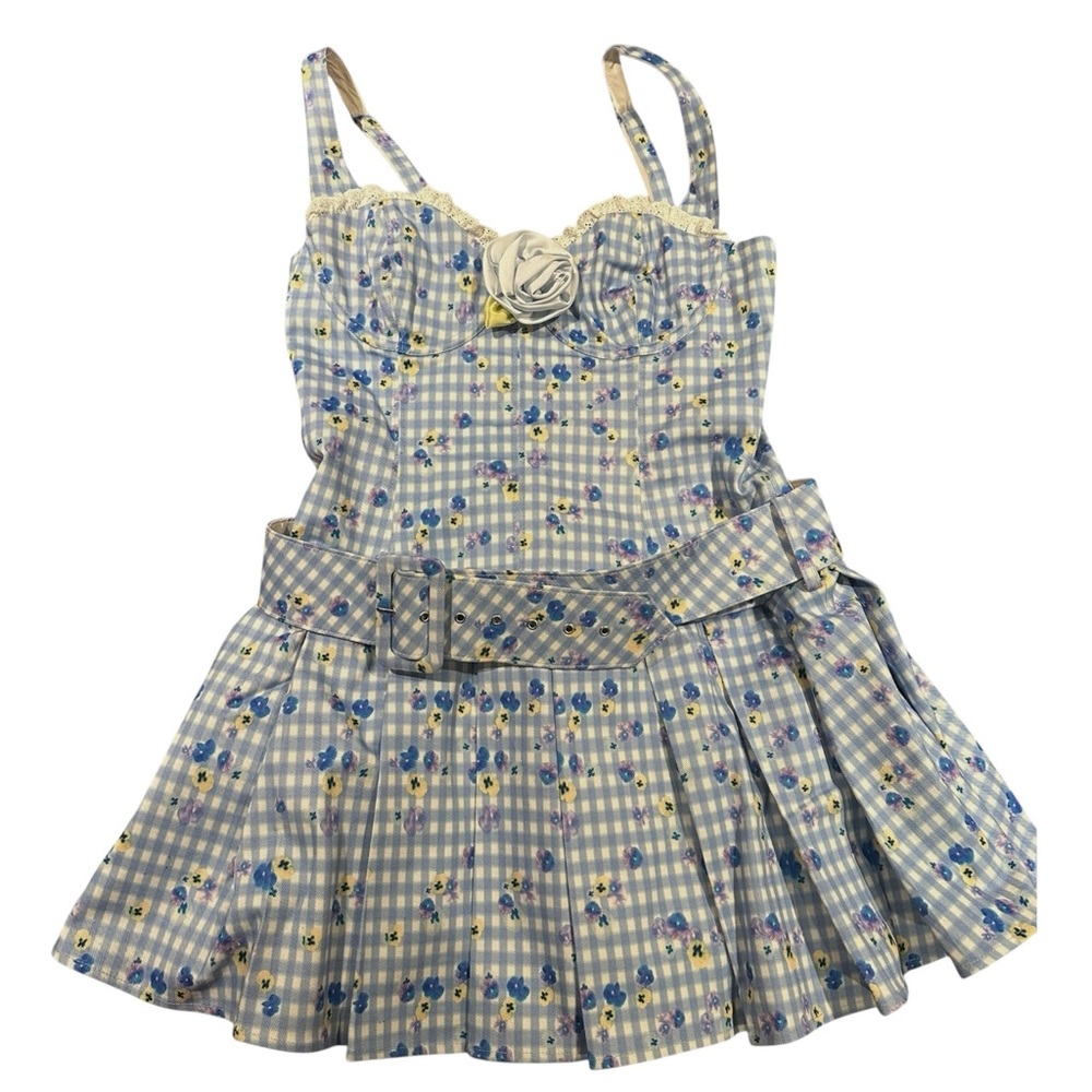 Floral Gingham Dress with Belt